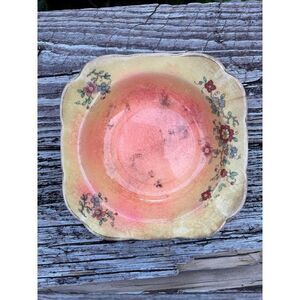 Vintage Argosy W.S. George Floral Bowl Pink Peach Crackle Serving Dish